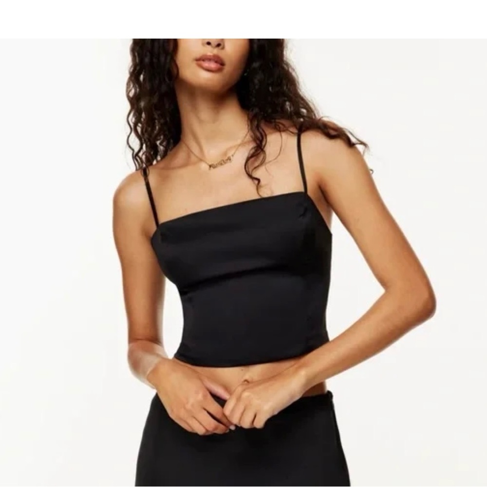 Sunday Best GREEN Satin Square-Neck Cropped Cami